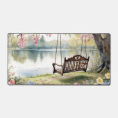 レイクサイドスイングinロマンチックな水のカラーガーデン デスクマット (正面)