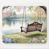 レイクサイドスイングinロマンチックな水のカラーガーデン マウスパッド (正面)