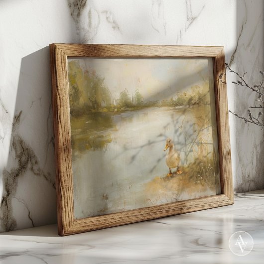 レイクサイドダック絵を描のヴィンテージ春風景 ポスター