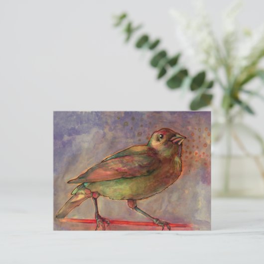 レイクサイドバードウォーター絵画カラーのはがき ポストカード (スタンド正面)