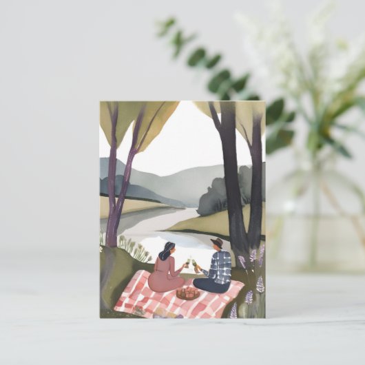 レイクサイドピクニック | 自然絵を描色 ポストカード (スタンド正面)
