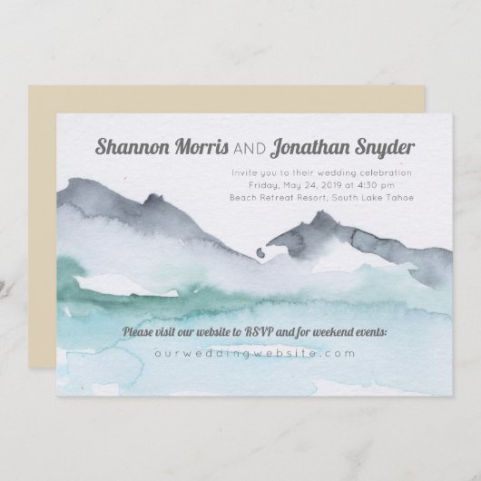 レイクサイドマウンテンウォーターカラーウェディング招待 招待状 (正面/裏面)