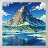 レイクサイドマウンテンカラフルイラストレーションスタイル ポスター (正面)