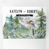 レイクサイドマウンテンキャンプ 図解入りの、写真付きの結婚| 三つ折り招待状 (内部最初)