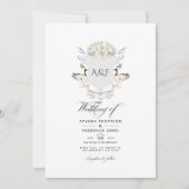 レイクサイドモノグラムクレストQRコードRSVP 結婚's 招待状 (正面)