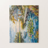 レイクサイド魚釣りコテージと睡蓮 ジグソーパズル (縦)