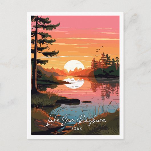 レイクサムレイバーンテキサス州ヴィンテージ旅行イラストレーション ポストカード (正面)
