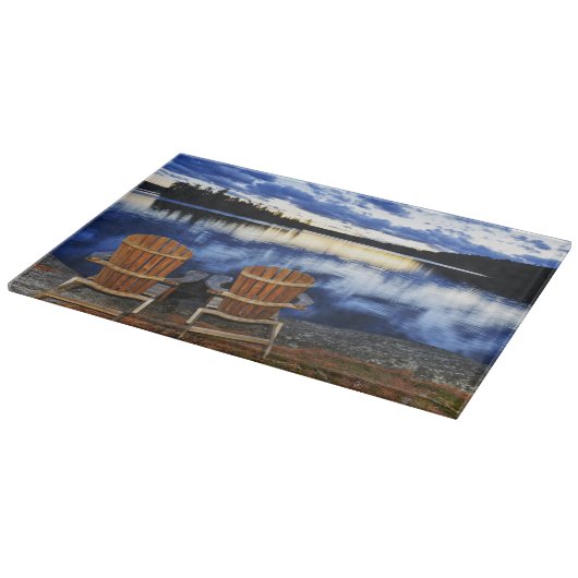 レイクショアの日没の木製の椅子 カッティングボード (角)