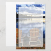 レイクショアの日没の木製の椅子 便箋 (正面/裏面)