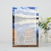 レイクショアの日没の木製の椅子 便箋 (スタンド正面)