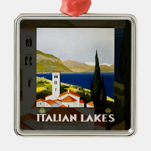 レイクスイタリアンヴィンテージ旅行ポスターアート メタルオーナメント (正面)