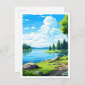 レイクセントクロワフランスヴィンテージイラストレーション ポストカード (正面/裏面)