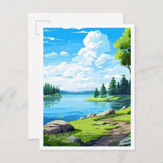 レイクセントクロワフランスヴィンテージイラストレーション ポストカード (正面/裏面)