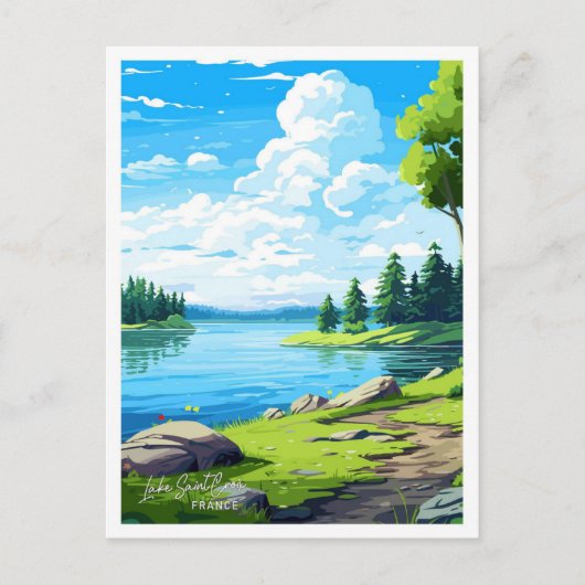 レイクセントクロワフランスヴィンテージイラストレーション ポストカード (正面)
