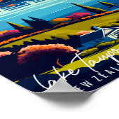 レイクタウポニュージーランドヴィンテージ旅行イラストレーション ポスター (角)