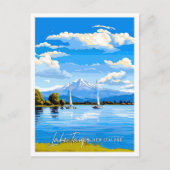 レイクタウポニュージーランドヴィンテージ旅行イラストレーション ポストカード (正面)