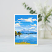 レイクタウポニュージーランドヴィンテージ旅行イラストレーション ポストカード (スタンド正面)