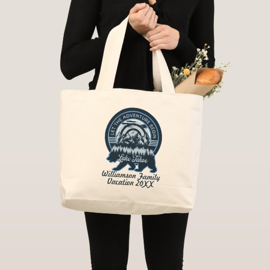 レイクタホアドベンチャーベアーファミリーマッチングバケーション ラージトートバッグ (正面(商品))