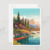 レイクタホネバダアートヴィンテージ旅行イラストレーション ポストカード (正面/裏面)