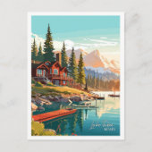 レイクタホネバダアートヴィンテージ旅行イラストレーション ポストカード (正面)