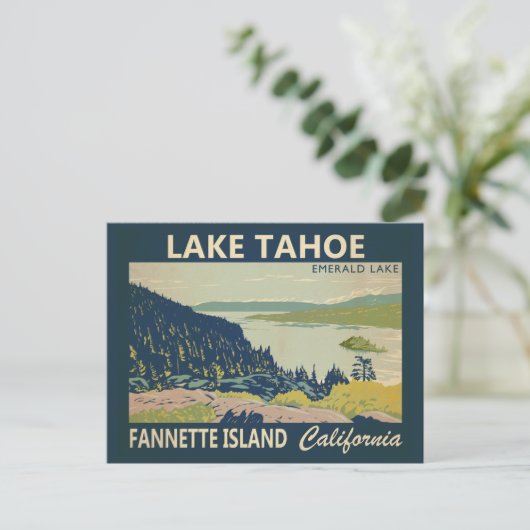 レイクタホファンネットアイランドカリフォルニアヴィンテージ ポストカード (スタンド正面)