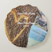 レイクタホブルーウォーターツリーハートラブ ラウンドクッション (裏面)