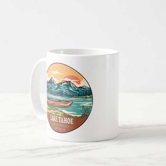 レイクタホボート魚釣りエンブレム コーヒーマグカップ (正面左)