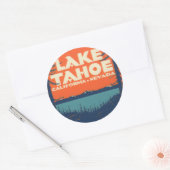 レイクタホヴィンテージトラベルデカールデザイン ラウンドシール (封筒)