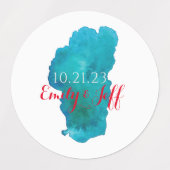 レイクタホ湖の水彩結婚式の引き出物ラベル ラベル (デザイン1)