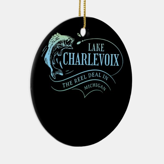 レイクチャルヴォワ魚釣りインミシガンファミリー セラミックオーナメント (右)