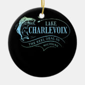 レイクチャルヴォワ魚釣りインミシガンファミリー セラミックオーナメント (正面)