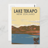 レイクテカポニュージーランドトラベルアートヴィンテージ ポストカード (正面/裏面)