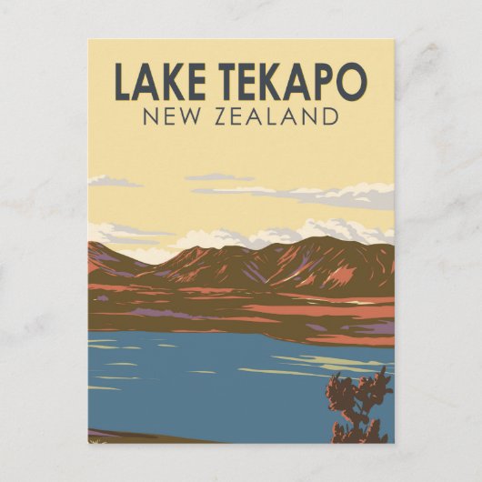 レイクテカポニュージーランドトラベルアートヴィンテージ ポストカード (正面)