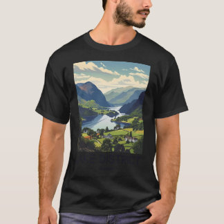 レイクディストリクトのヴィンテージ旅行イラストレーション- E Tシャツ