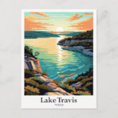 レイクトラヴィステキサス州アートヴィンテージトラベルイラストレーション ポストカード (正面)