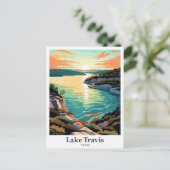 レイクトラヴィステキサス州アートヴィンテージトラベルイラストレーション ポストカード (スタンド正面)