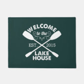 レイクハウスへようこそ |緑と白のオール ドアマット (正面)