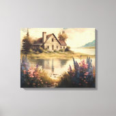 レイクハウスインザカントリーサイド油スタイル絵画 キャンバスプリント (正面)
