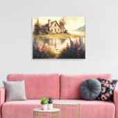 レイクハウスインザカントリーサイド油スタイル絵画 キャンバスプリント (インサイチュ (リビング))