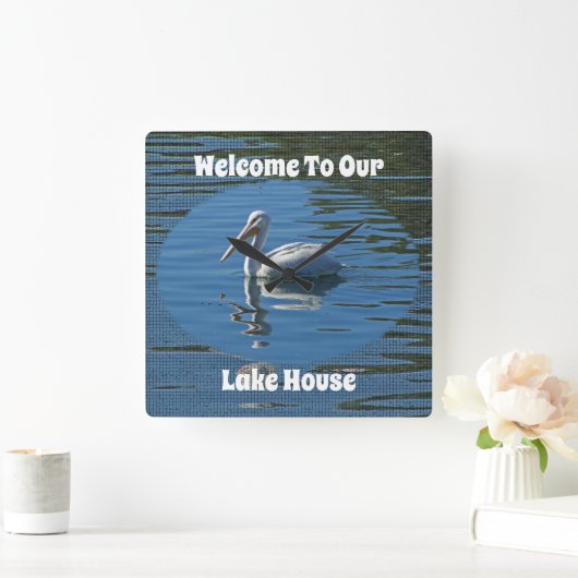 レイクハウスウェルカムペリカンワイルドバードホームゲストハウス スクエア壁時計 (ホーム)
