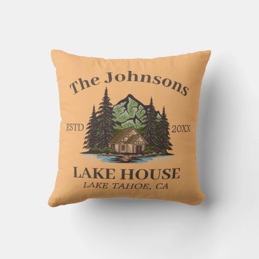 レイクハウスウッドをテーマにしたファミリー名パーソナライズされた クッション (裏面)