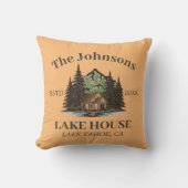 レイクハウスウッドをテーマにしたファミリー名パーソナライズされた クッション (正面)