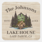 レイクハウスウッドをテーマにしたファミリー名パーソナライズされた スクエアシール (正面)