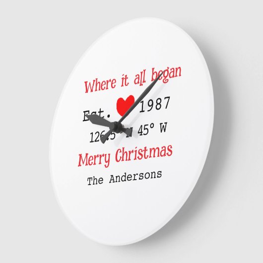 レイクハウスエッツ。日付の年のカスタム座標(赤) ラージ壁時計 (傾斜)