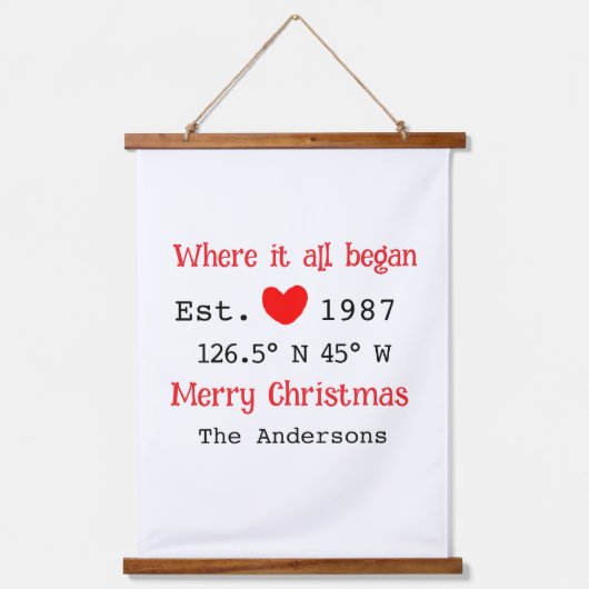 レイクハウスエッツ。日付の年のカスタム座標（赤） 吊り下げ型タペストリー (正面)