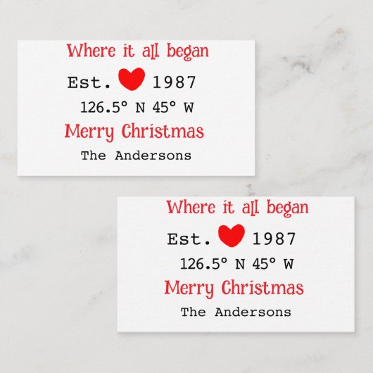 レイクハウスエッツ。日付の年のカスタム座標(赤) 名刺 (正面/裏面)