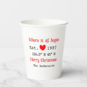 レイクハウスエッツ。日付の年のカスタム座標（赤） 紙コップ (裏面)