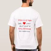 レイクハウスエッツ。日付の年のカスタム座標(赤) Tシャツ (裏面)