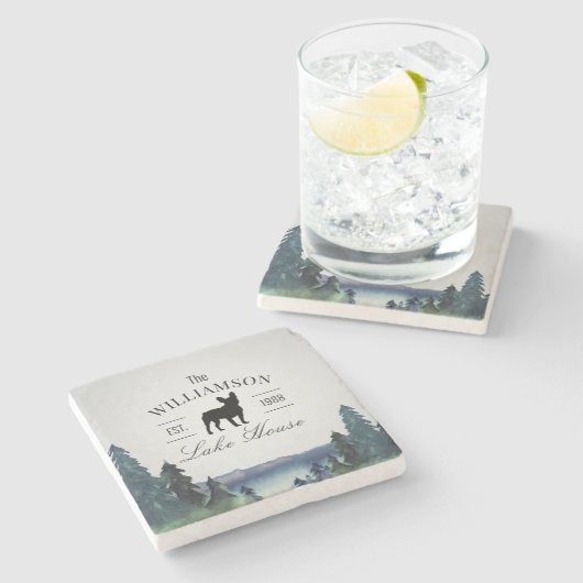 レイクハウスカスタムファミリーネームフレンチテーマド ストーンコースター (横)