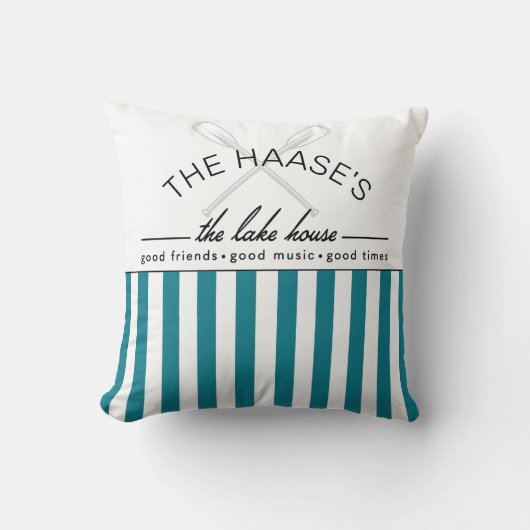 レイクハウスグッドフレンズミュージックタイムズブルーストライプ クッション (正面)